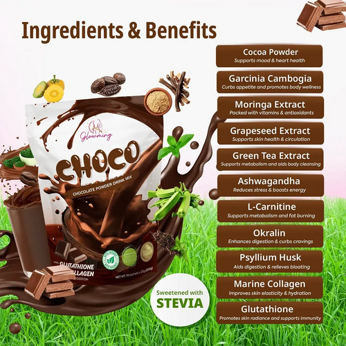 Glowming Choco Chocolate Powder Drink Mix - 200g (10 Sachets x 20g)