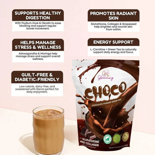 Glowming Choco Chocolate Powder Drink Mix - 200g (10 Sachets x 20g)