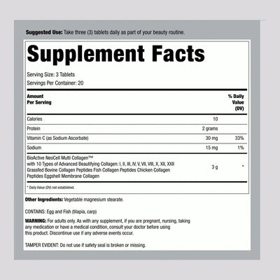 NeoCell Grassfed Collagen Peptides + Vitamin C & Biotin – 180 Tablets
