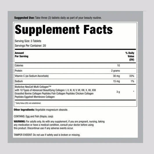 NeoCell Grassfed Collagen Peptides + Vitamin C & Biotin – 180 Tablets