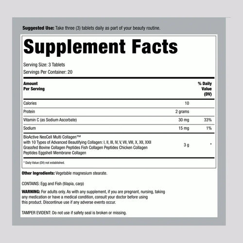 NeoCell Grassfed Collagen Peptides + Vitamin C & Biotin – 90 Tablets