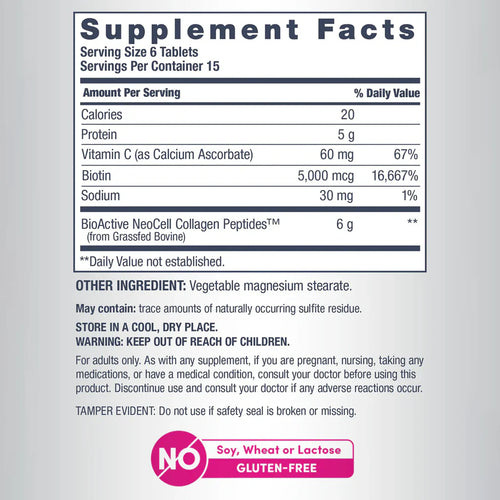 NeoCell Grassfed Collagen Peptides + Vitamin C & Biotin – 180 Tablets