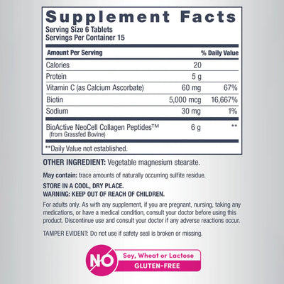 NeoCell Grassfed Collagen Peptides + Vitamin C & Biotin – 90 Tablets