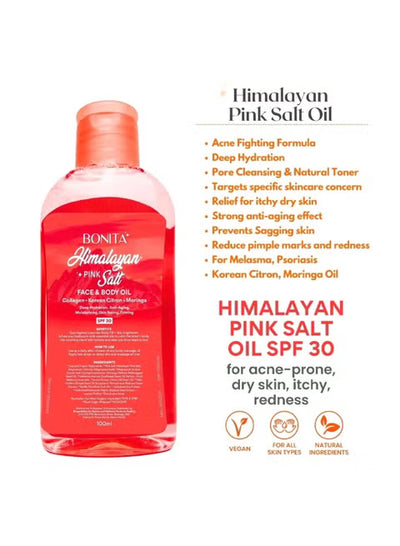 Bonita Himalayan Pink Salt Face & Body Oil with SPF 30 – Multi-Use Nourishing Oil (100ml) Combo