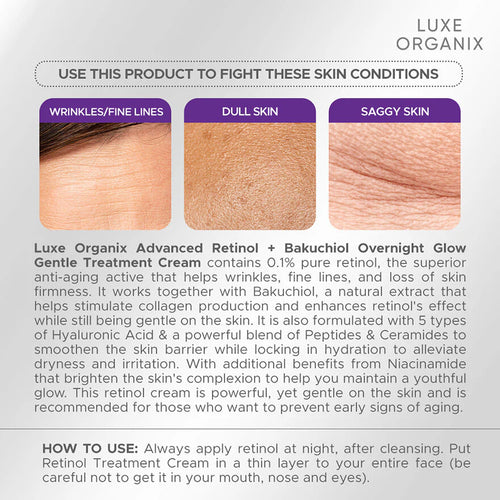 Luxe Organix Retinol + Bakuchiol Overnight Glow Gentle Treatment Cream - 30g