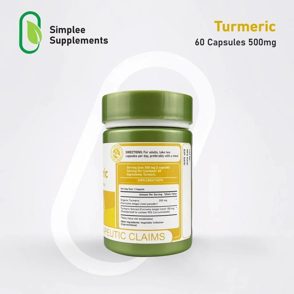 Simplee Supplements Turmeric 500mg Dietary Supplement 60 Capsules
