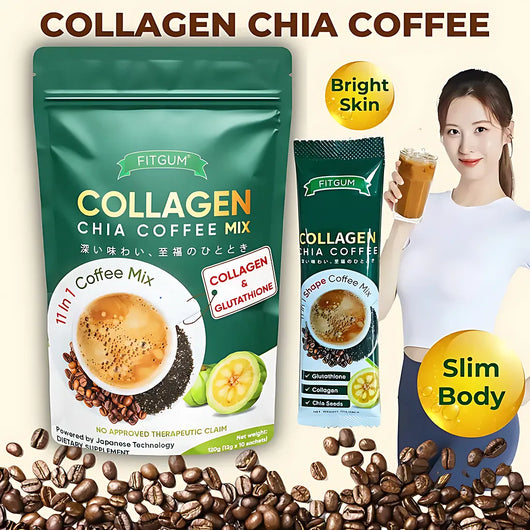 Fitgum Collagen Chia 11 in 1 Shape Coffee Mix – 12g x 10 Sachets