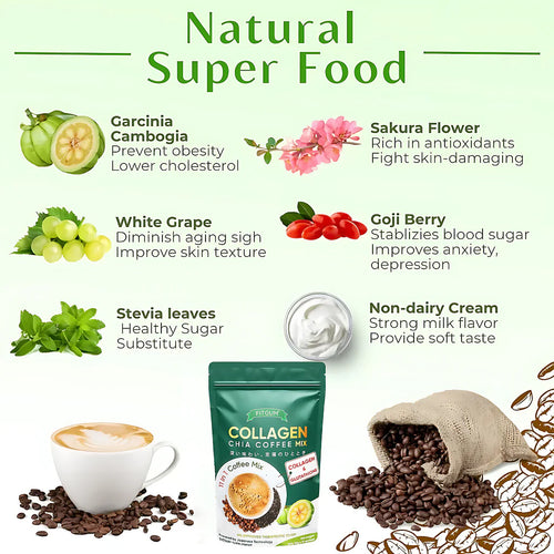 Fitgum Collagen Chia 11 in 1 Shape Coffee Mix – 12g x 10 Sachets